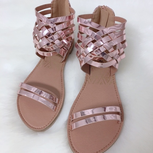 Rose Pink Metallic Strappy Gladiator Sandals Metallic Sandals - Picture 3 of 8